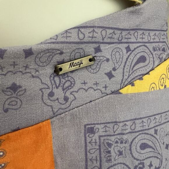 Maaji Florentina Mini Dress Small Bandana Patchwork Pastel Boho Festival Smocked - Picture 3 of 13